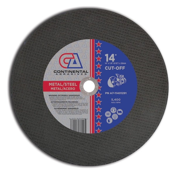 Continental Abrasives 14" x 1/8" (5/32) x 20mm Triple Reinforced High Speed Gas or Electric Abrasive Saw Blade for Metal A7-11401291 - main